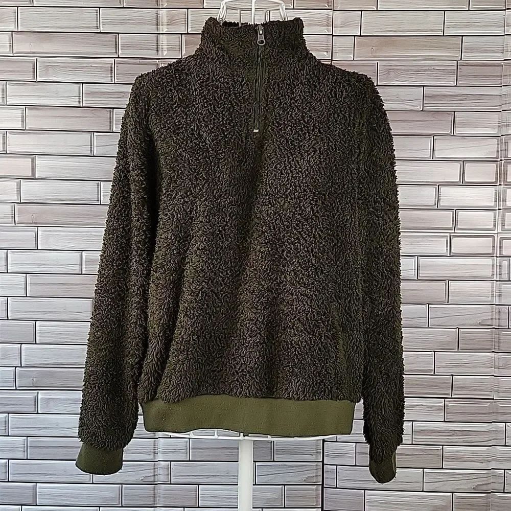 Fifth Sun Faux fur pullover sweater - Olive Green Womens Size S